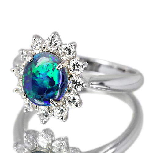 希少 大粒 天然オパール2.19ct ダイヤ0.61 プラチナ 指輪