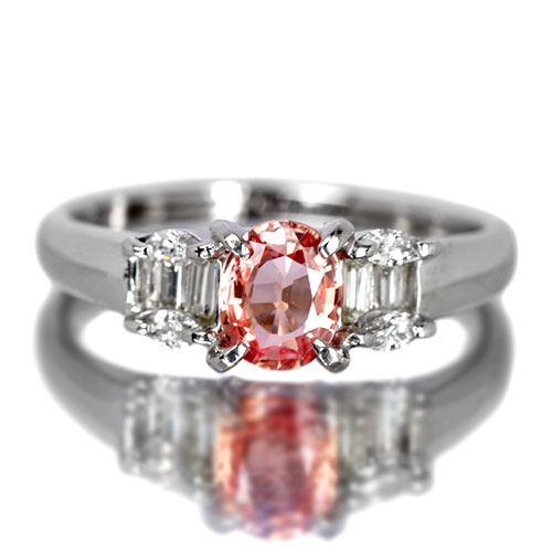 天然パパラチアサファイヤ プラチナリング 第19回新春大抽選販売＞パパラチアサファイア0.76ct ダイヤモンド