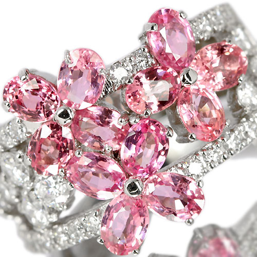 パパラチアサファイア2.6ct ダイヤモンド0.7ct フラワーデザイン 