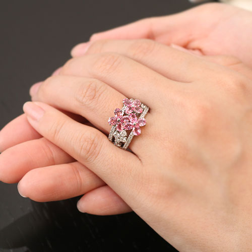 パパラチアサファイア2.6ct ダイヤモンド0.7ct フラワーデザイン