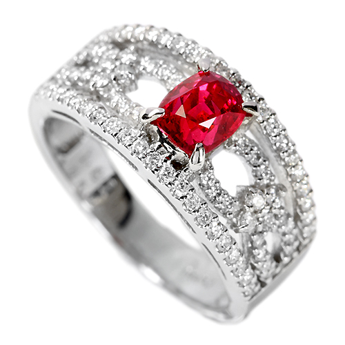 VIVIDレッドスピネル1ct ダイヤモンド0.44ct プラチナ リング
