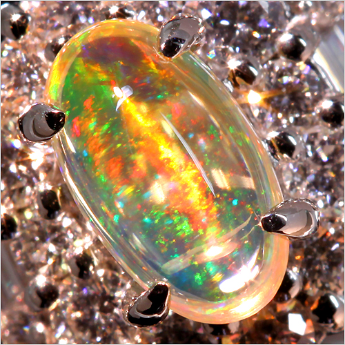 メキシコ産オパールキャッツアイ 0.68ct ダイヤモンド0.87ct プラチナ 
