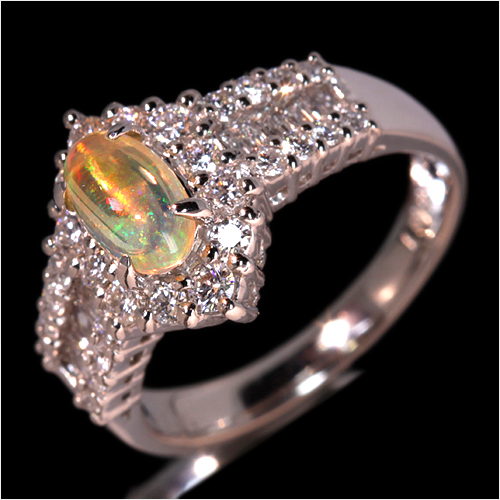 メキシコ産オパールキャッツアイ 0.68ct ダイヤモンド0.87ct プラチナ 