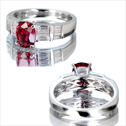 ビルマ産レッドスピネル 1.6ct ダイヤモンド プラチナ リング(指輪 