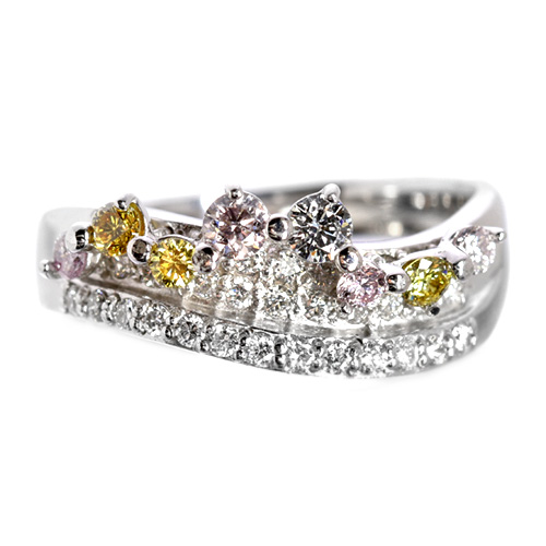 無料発送 カラーダイヤモンド0.41ct リング プラチナ ダイヤモンド0.33ct プラチナ台
