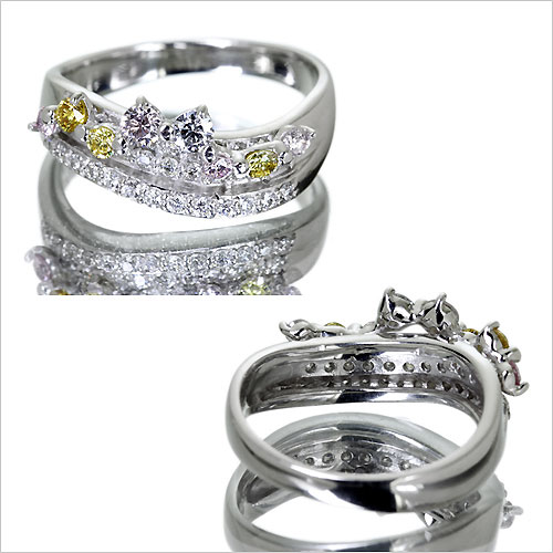 カラーダイヤモンド0.41ct ダイヤモンド0.33ct プラチナ リング