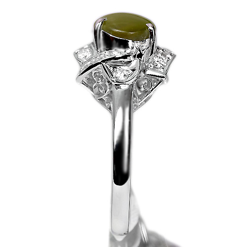 プラチナPMクリソベリルキャッツアイ ダイヤモンドリング クリソベリルキャッツアイ 5.54ct ダイヤモンド 0.41ct プラチナ
