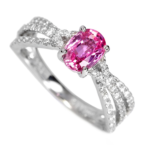 非加熱ピンクサファイア 1.1ct ダイヤモンド プラチナ リング（指輪 
