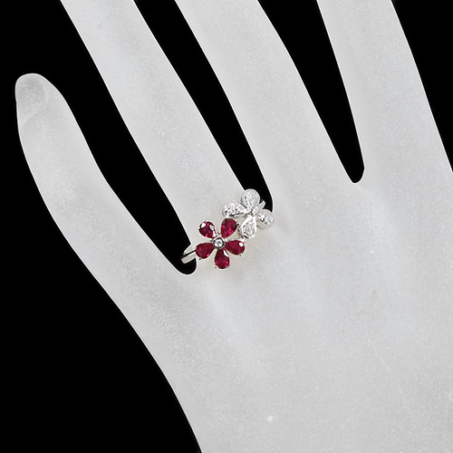 ルビー1ct ダイヤモンド ホワイトゴールド フラワーデザイン