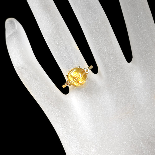 ゴールデンルチルクォーツキャッツアイ4.2ct ダイヤモンド イエロー 