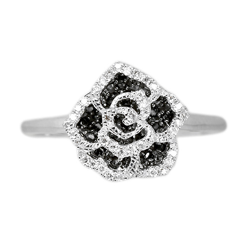 ブラック＆ホワイトダイヤモンド 0.25ct ホワイトゴールド ローズ 