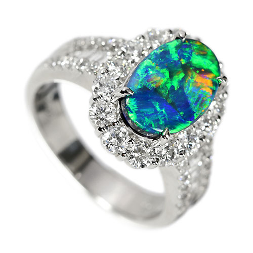 オーストラリア産ブラックオパール 2.1ct ダイヤモンド プラチナ