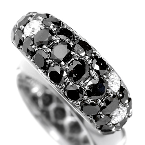 ブラックダイヤモンド 3.4ct ダイヤモンド0.4ct プラチナ パヴェ リング（指輪）【品質保証書/宝石鑑別書付】 即納ジュエリー