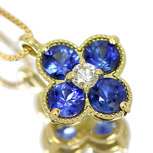 ブルーサファイア 0.5ct ダイヤモンド イエローゴールド フラワー