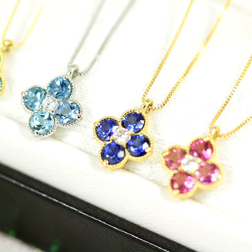 ブルーサファイア 0.5ct ダイヤモンド イエローゴールド フラワー