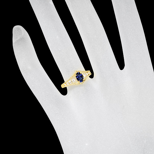 ブルーサファイア 0.4ct ダイヤモンド 0.1ct イエローゴールド リング