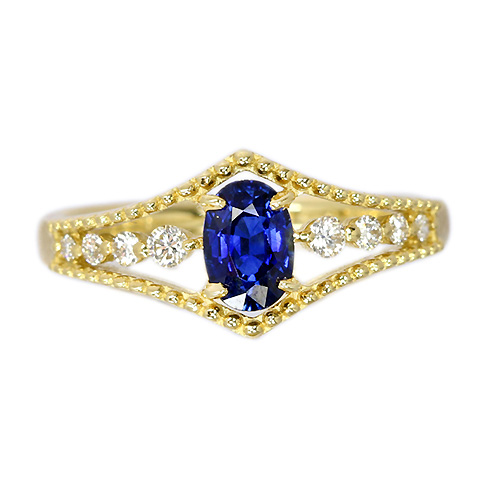 ブルーサファイア 0.4ct ダイヤモンド 0.1ct イエローゴールド リング
