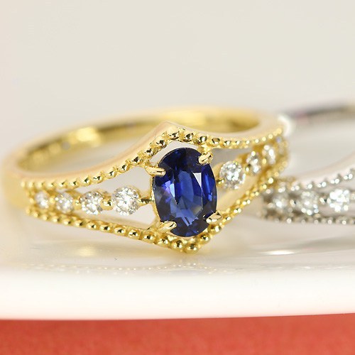 ブルーサファイア 0.4ct ダイヤモンド 0.1ct イエローゴールド リング