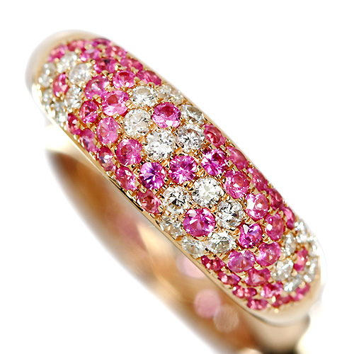ピンクサファイア 0.7ct ダイヤモンド パヴェ ピンクゴールド リング（指輪）【品質保証書/宝石鑑別書付】