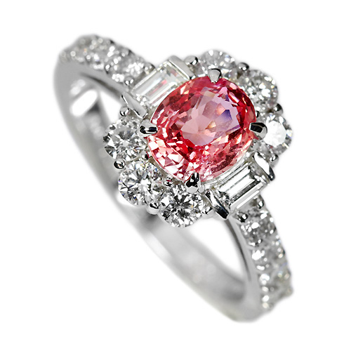 パパラチアサファイア 1.3ct ダイヤモンド 0.9ct プラチナ リング