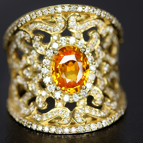 ゴールデンサファイア 1.6ct ダイヤモンド イエローゴールド リング