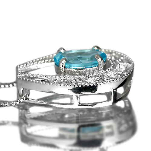 ネオンブルーアパタイト 0.7ct ダイヤモンド プラチナ