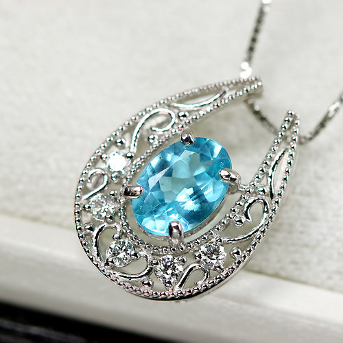 ネオンブルーアパタイト 0.7ct ダイヤモンド プラチナ
