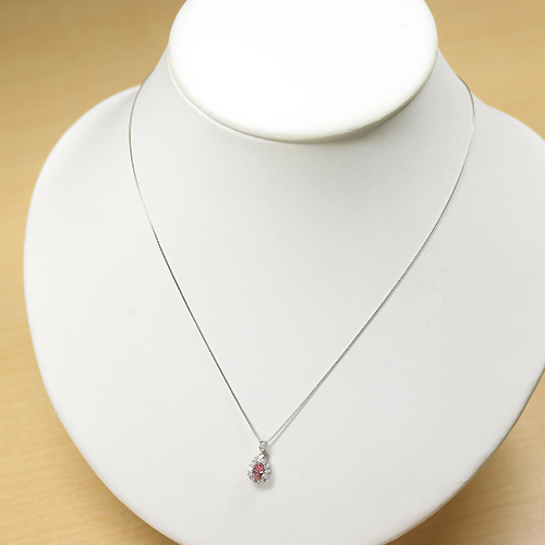 パパラチアサファイア 0.3ct ダイヤモンド プラチナ ネックレス