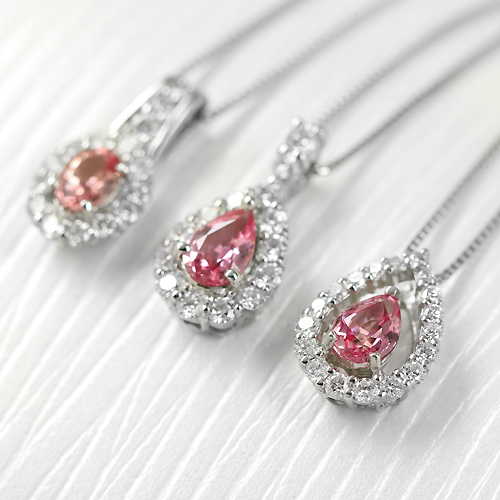 h*a様 クリーニング済♪サファイア0.3ct ダイヤモンド0.3ct pt90 パパラチアサファイア 0.3ct ダイヤモンド プラチナ ネックレス