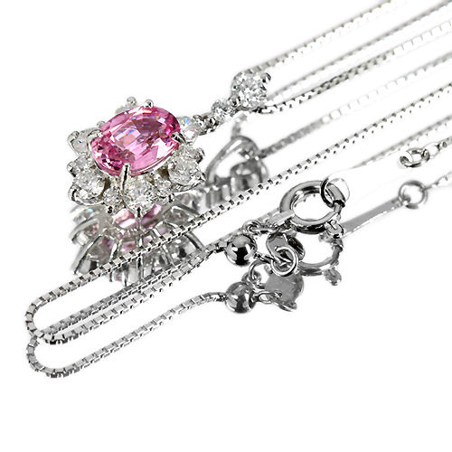 非加熱ピンクサファイア 1.0ct ダイヤモンド プラチナ ネックレス
