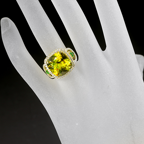 K18PG 天然 スフェーン デマントイドガーネット ダイヤモンド　リング スフェーン 11.8ct デマントイドガーネット ダイヤモンド