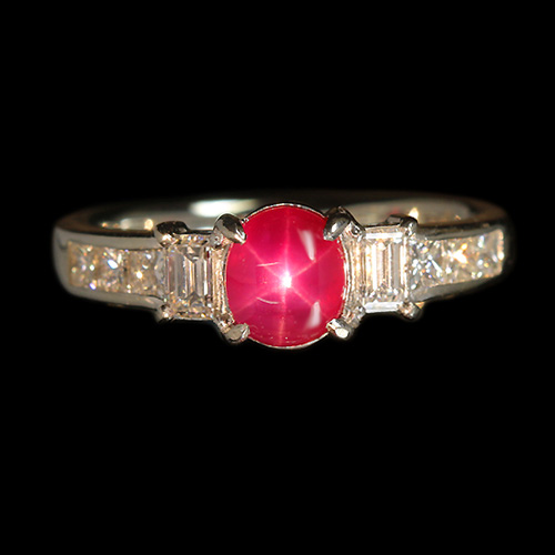ビルマ産スタールビー 1.3ct ダイヤモンド プラチナ リング(指輪