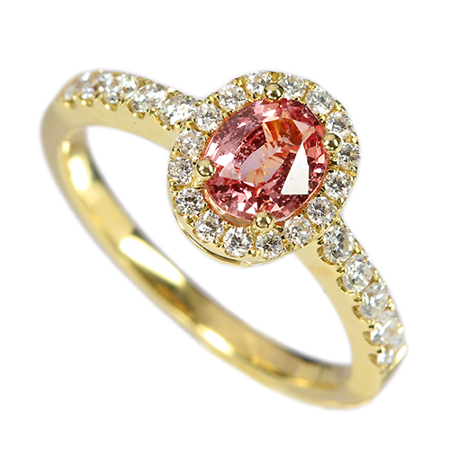 パパラチアサファイア 0.7ct ダイヤモンド イエローゴールド