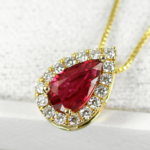 非加熱ルビー 0.6ct ダイヤモンド イエローゴールド ネックレス【品質 