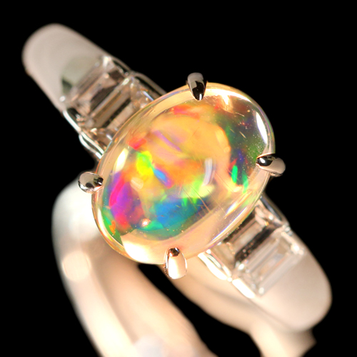メキシコ産オパール 1.8ct ダイヤモンド プラチナ リング（指輪