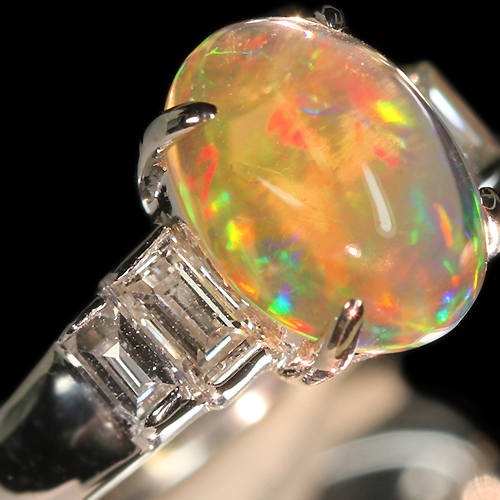 メキシコ産オパール 1.8ct ダイヤモンド プラチナ リング（指輪