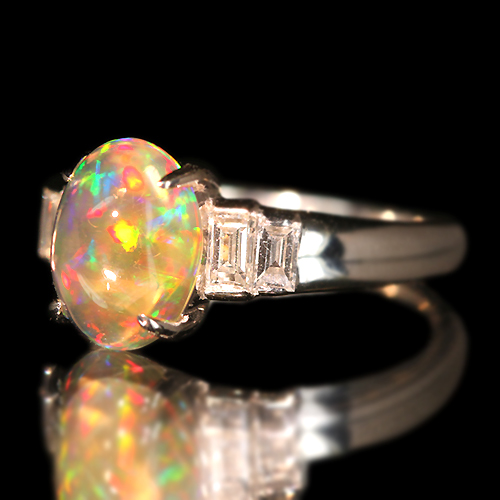 JD481☆高級 オパール1.22ct ダイヤ プラチナ リング ソ付の通販
