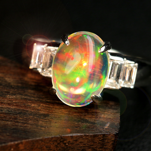 メキシコ産ファイアオパール 1.7ct ダイヤモンド 約1ct プラチナ