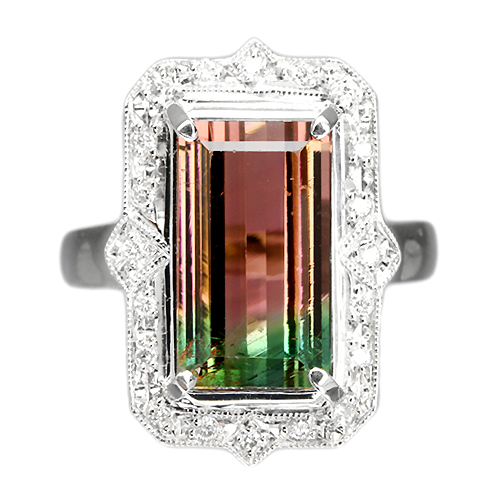 バイカラートルマリン 6.49ct ダイヤモンド プラチナ リング(指輪 