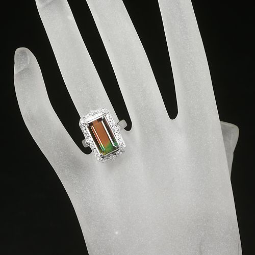 バイカラートルマリン 6.49ct ダイヤモンド プラチナ リング(指輪