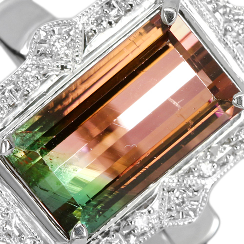 バイカラートルマリン 6.49ct ダイヤモンド プラチナ リング(指輪 