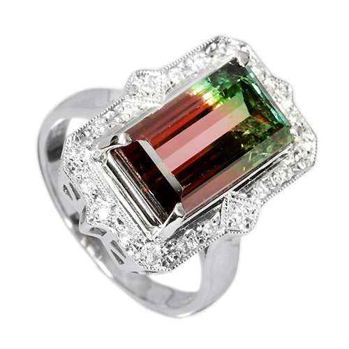バイカラートルマリン 6.49ct ダイヤモンド プラチナ リング(指輪