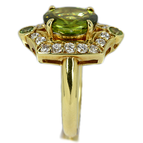 スフェーン 4.43ct ペリドット ダイヤモンド イエローゴールド リング