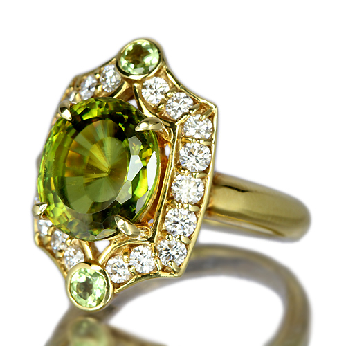 スフェーン 7.4ct ダイヤモンド 0.5ct イエローゴールド リング