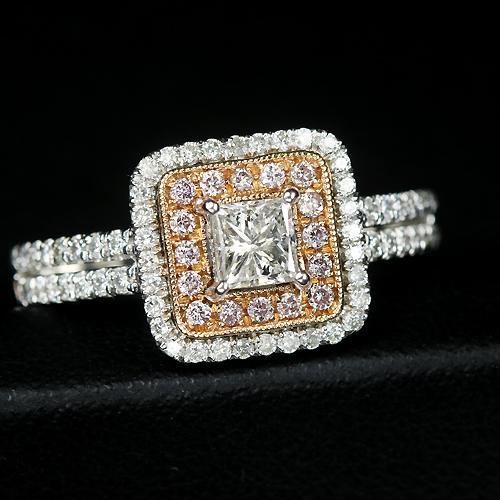 プリンセスカット ダイヤモンド 0.12ct ピンクダイヤモンド