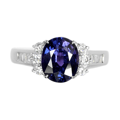 非加熱カラーチェンジサファイア 2.87ct ダイヤモンド プラチナ リング