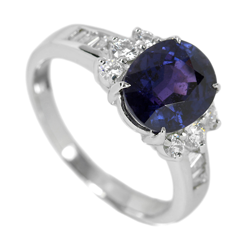 非加熱カラーチェンジサファイア 2.87ct ダイヤモンド プラチナ リング