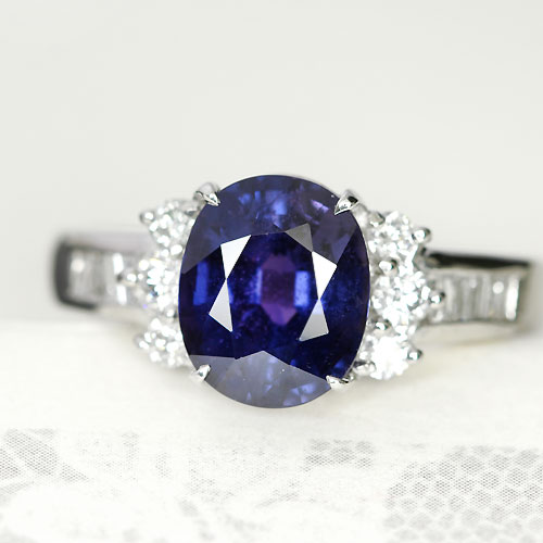 非加熱カラーチェンジサファイア 2.87ct ダイヤモンド プラチナ リング
