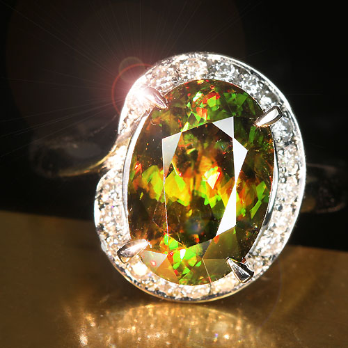 パキスタン産クロムスフェーン 5.94ct ダイヤモンド プラチナ リング ...