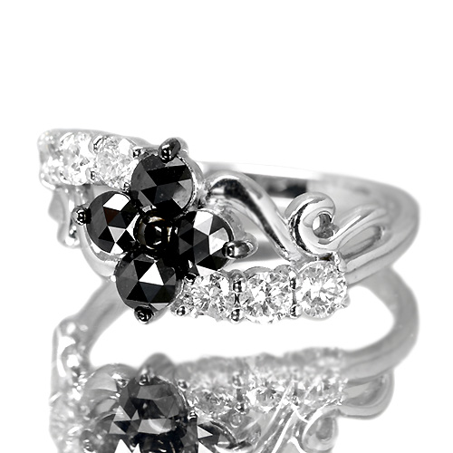 ブラックダイヤモンド＆ダイヤモンド 1ct ホワイトゴールド